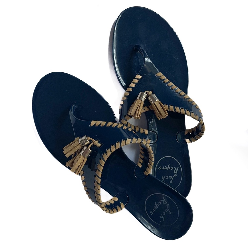 Jack Rogers Alana Jelly Flip Flop Sandals Midnight Navy Blue & Tan 6